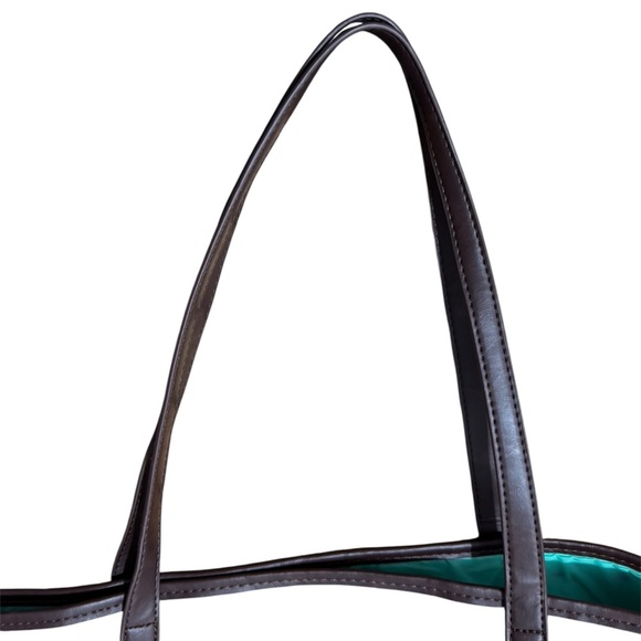 Womens Neiman Marcus Multicolor Print Design Raffia Faux LeatherTote Bag - Picture 4 of 5